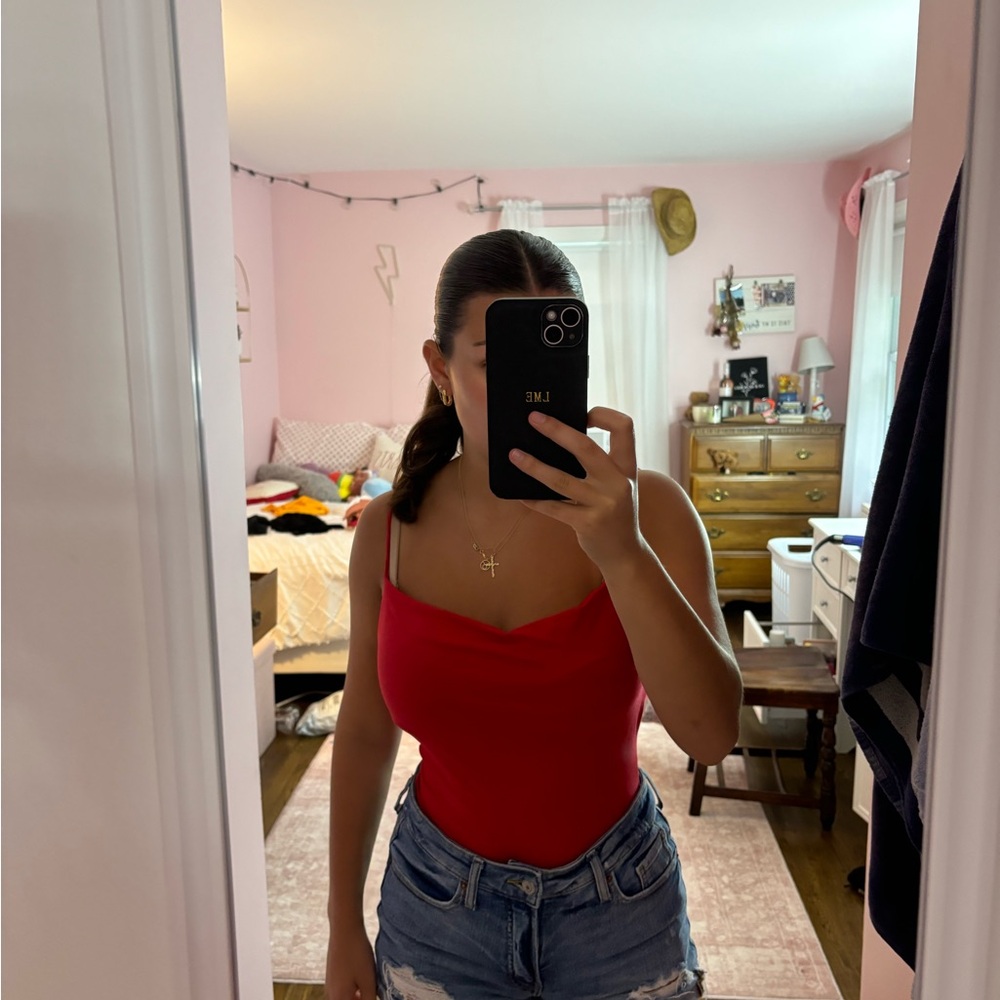 Red Cowl Neck Bodysuit